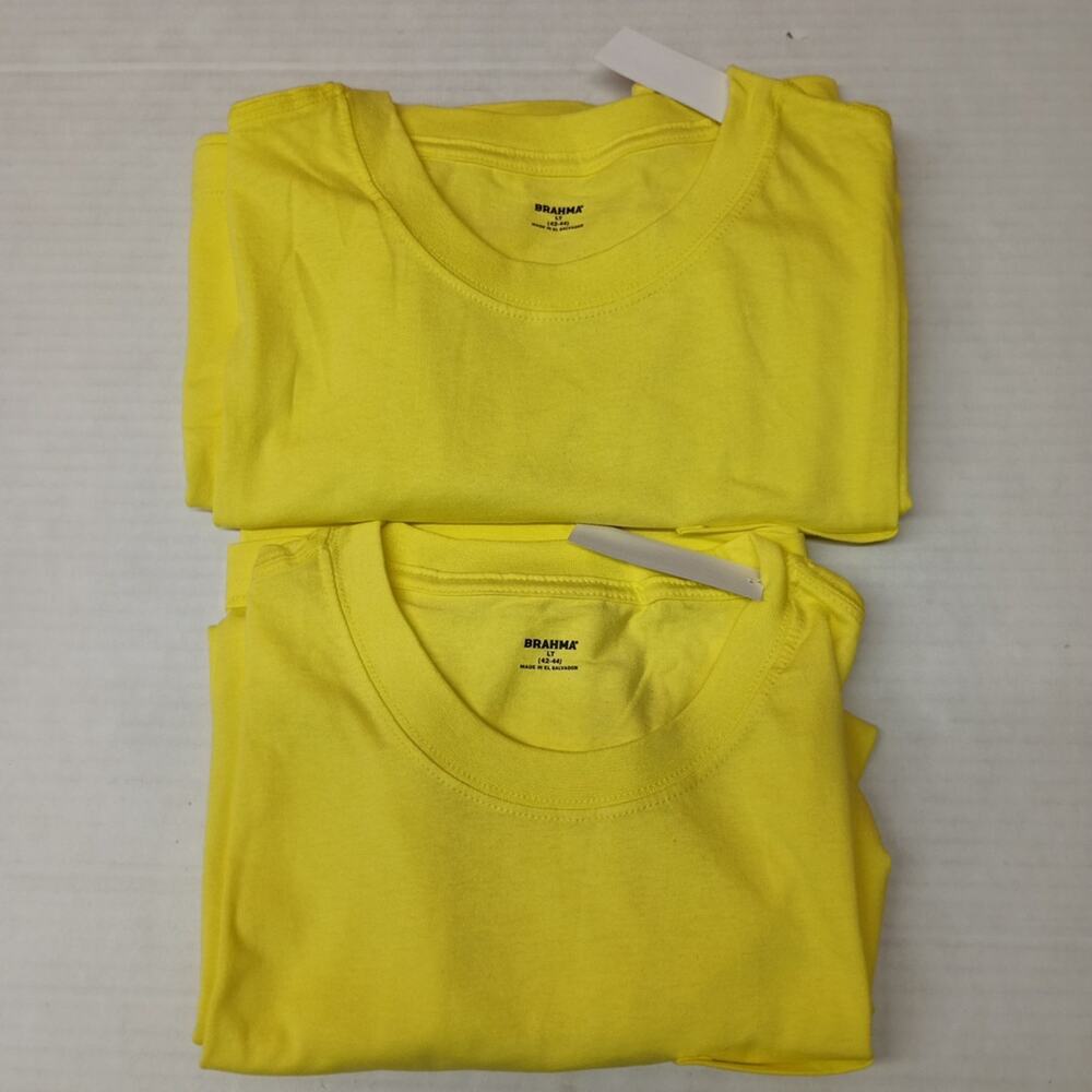 2 Brahma Short Sleeve Work T-Shirt LT 42-44 Yellow Pocket Tee 100% Cotton